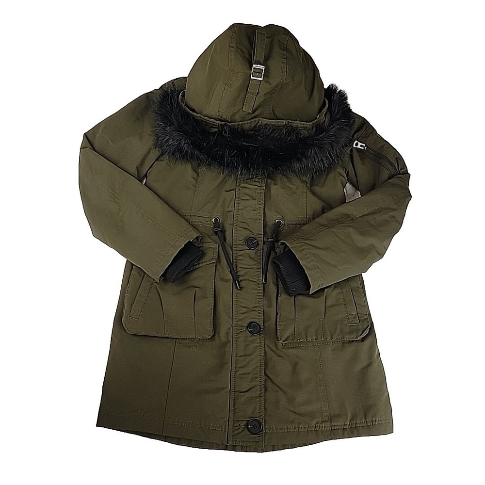 Lucky Brand Womens XS Faux Fur Hooded Anorak Jacket Khaki Military‎ Style